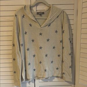 Marled Reunited Star Print Hooded Knit Sweater- Size Large